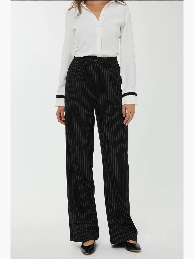 Pantalon droit rayé taille haute hiccup Noir - Kiabi