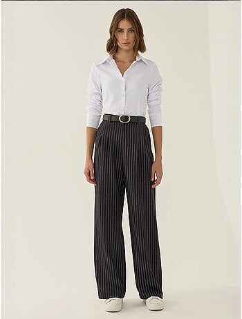Pantalon droit rayé taille haute