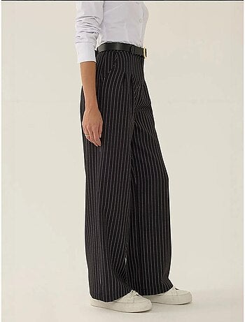 Pantalon droit rayé taille haute