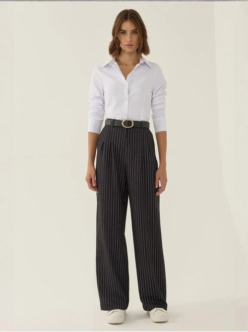 Pantalon droit rayé taille haute - Kiabi Pantalon droit rayé taille haute - Kiabi