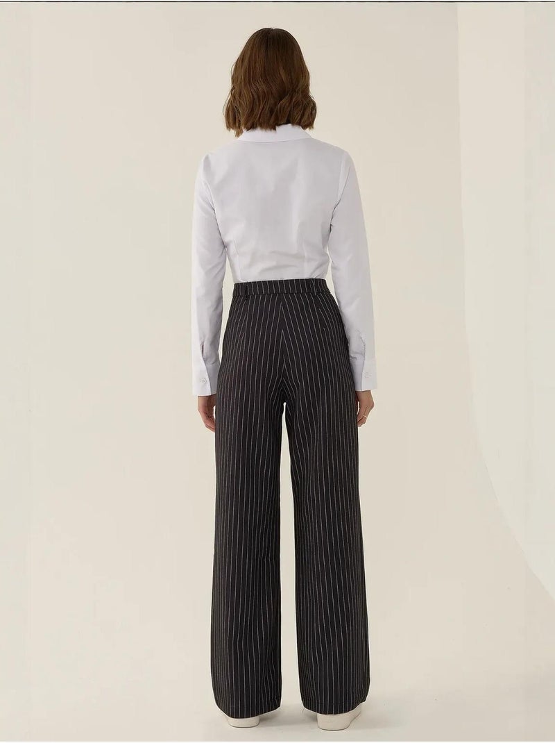 Pantalon droit rayé taille haute Noir - Kiabi