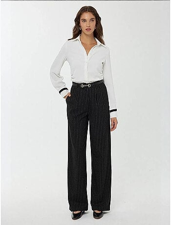 Pantalon droit rayé taille haute