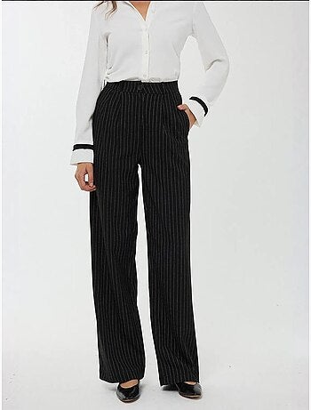 Pantalon droit rayé taille haute