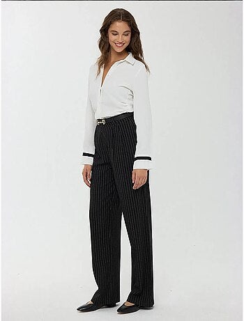 Pantalon droit rayé taille haute