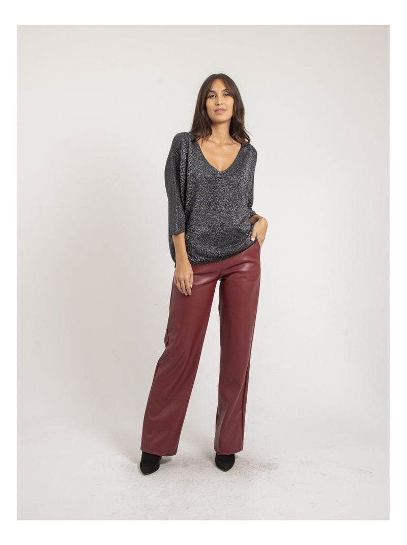 Pantalon droit simili cuir EVANIA Bordeaux - Kiabi