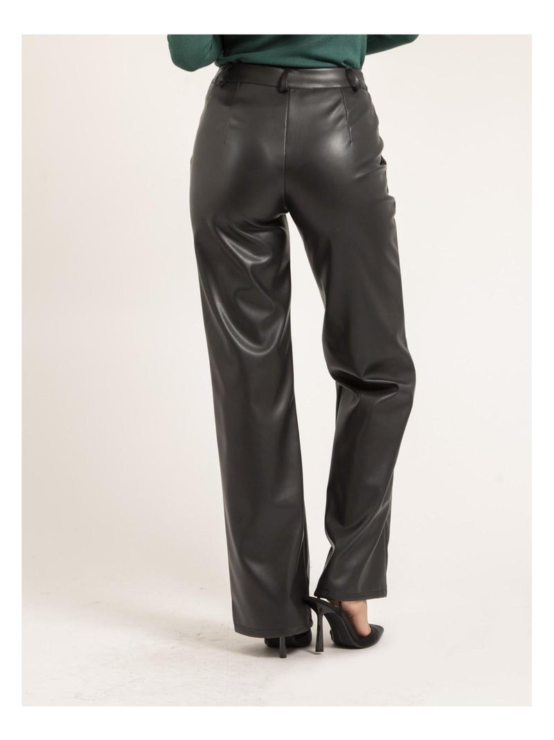 Pantalon droit simili cuir EVANIA Noir - Kiabi
