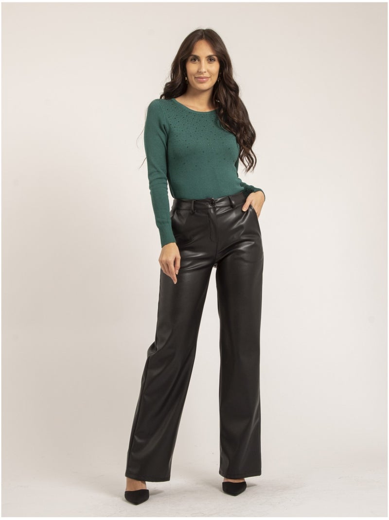 Pantalon droit simili cuir EVANIA Noir - Kiabi