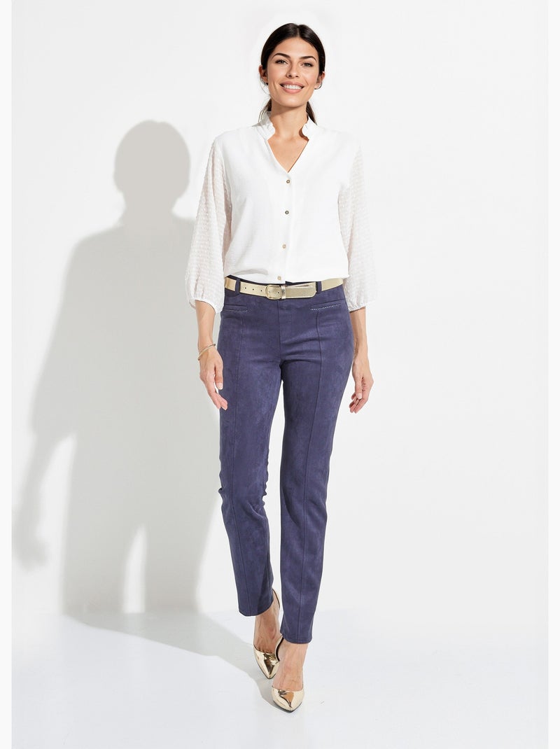 Pantalon droit suédé effet ventre plat - Afibel Bleu marine - Kiabi