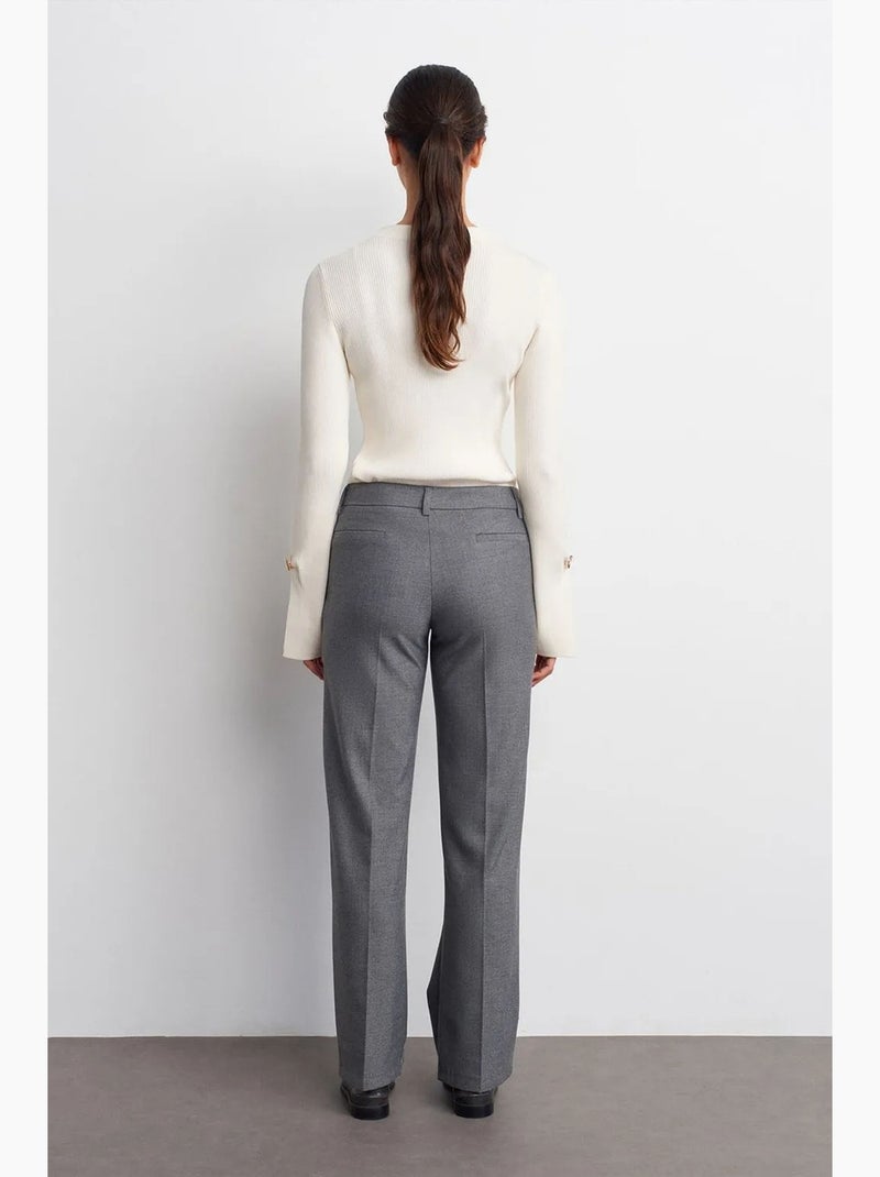 Pantalon droit taille basse en crêpe dilvin Gris Noir - Kiabi
