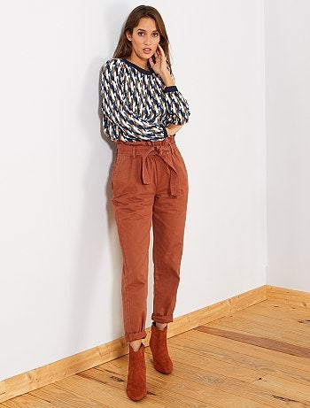 Pantalon droit taille ceinturée - Kiabi