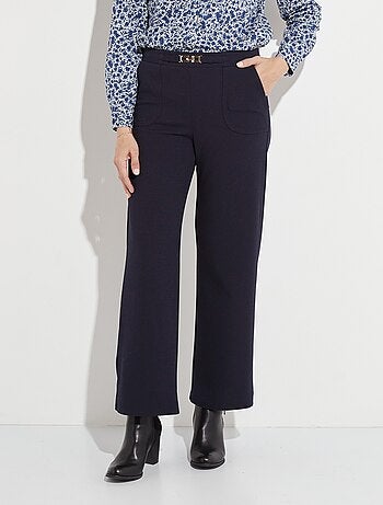 Pantalon droit taille élastiquée ceinture bijou