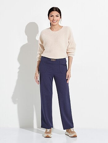Pantalon droit taille élastiquée ceinture bijou