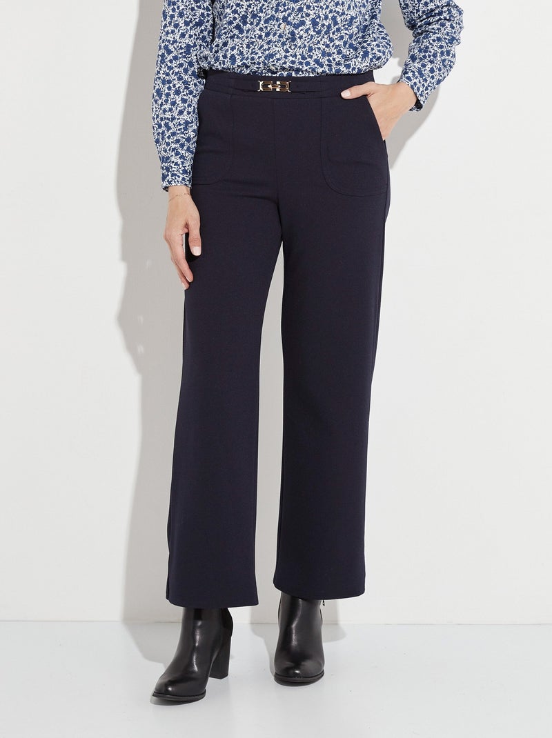 Pantalon droit taille élastiquée ceinture bijou Bleu marine - Kiabi