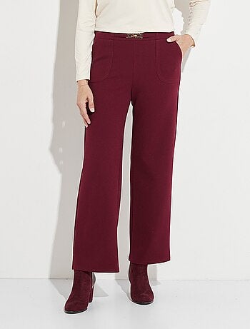 Pantalon droit taille élastiquée ceinture bijou