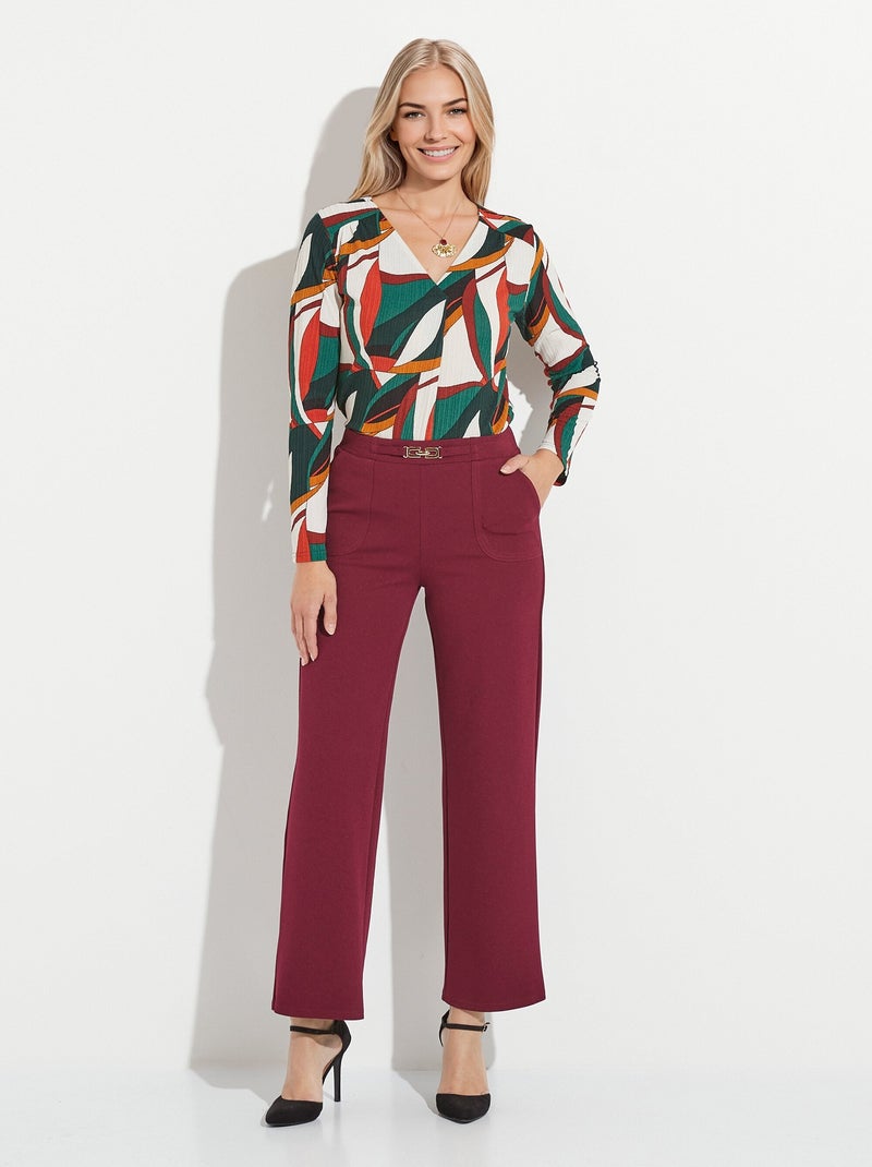 Pantalon droit taille élastiquée ceinture bijou Bordeaux - Kiabi