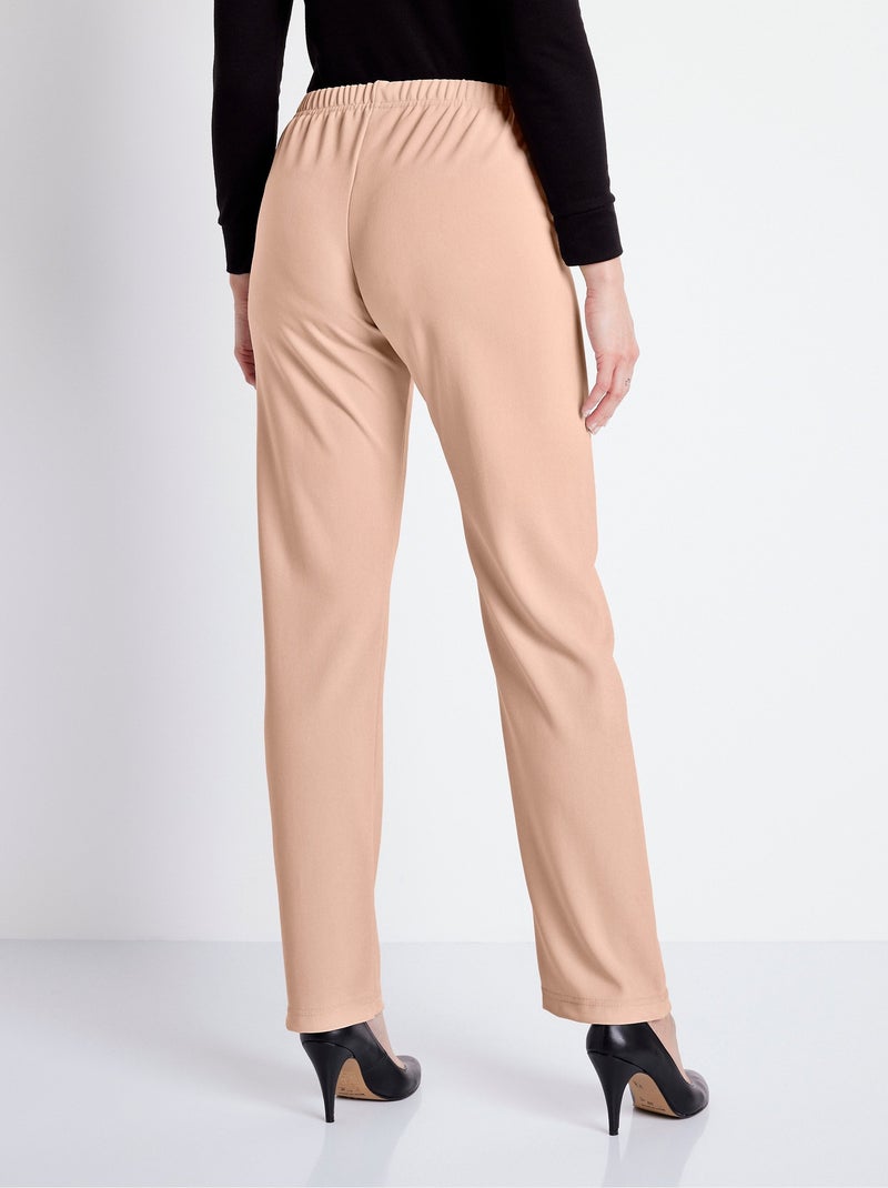 Pantalon droit taille élastiquée maille côtelée - Afibel Beige - Kiabi