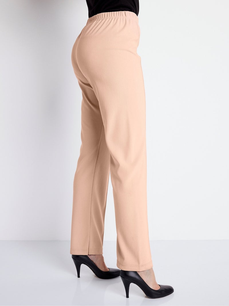 Pantalon droit taille élastiquée maille côtelée - Afibel Beige - Kiabi