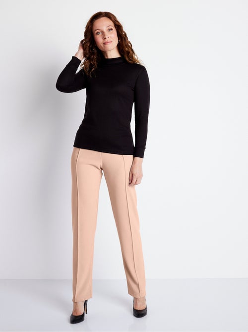 Pantalon droit taille élastiquée maille côtelée - Afibel - Kiabi