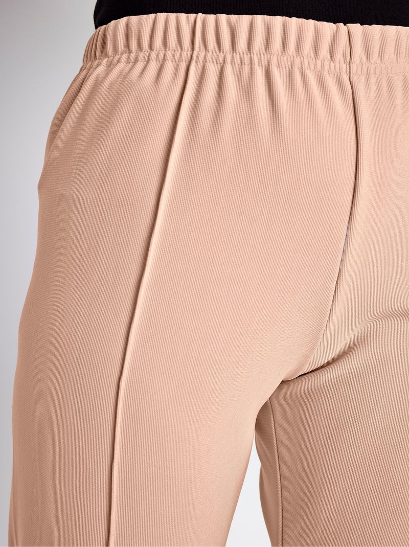 Pantalon droit taille élastiquée maille côtelée - Afibel Beige - Kiabi