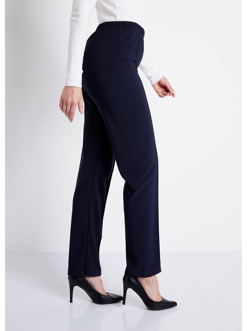 Pantalon droit taille élastiquée maille côtelée - Afibel Bleu marine - Kiabi