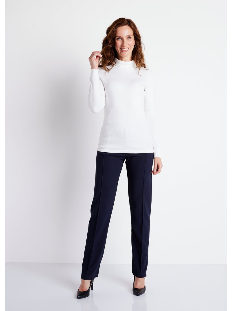 Pantalon droit taille élastiquée maille côtelée - Afibel Bleu marine - Kiabi