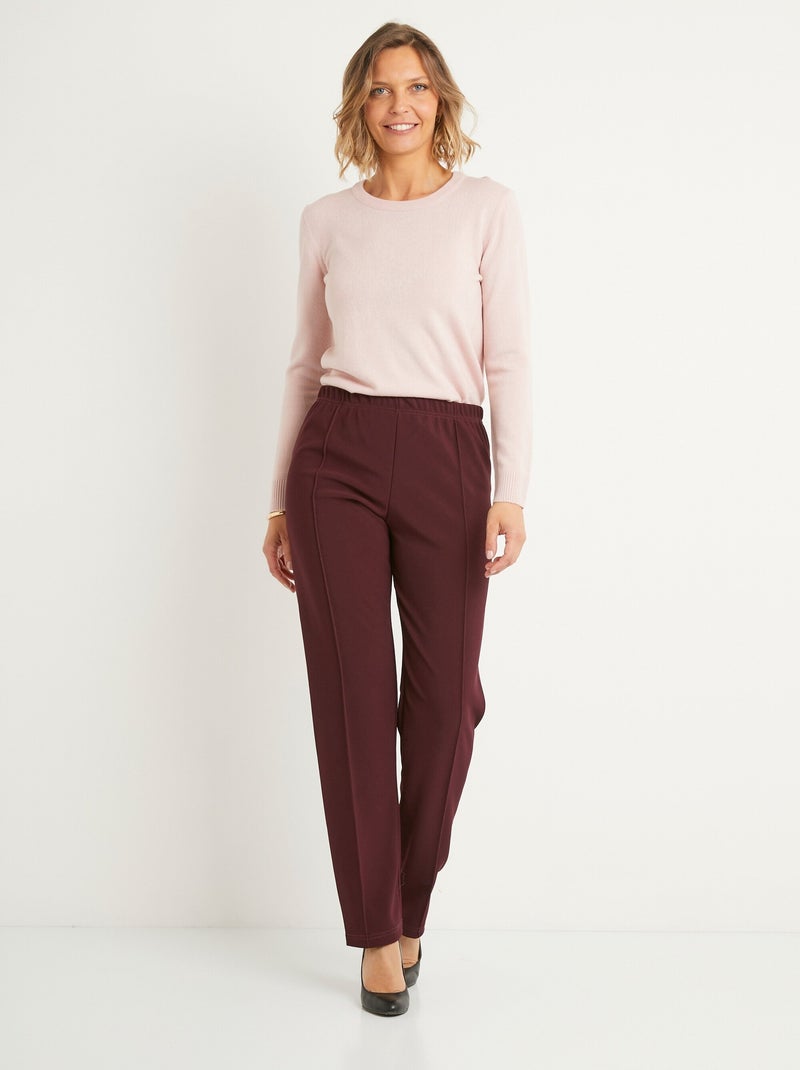 Pantalon droit taille élastiquée maille côtelée - Afibel Bordeaux - Kiabi