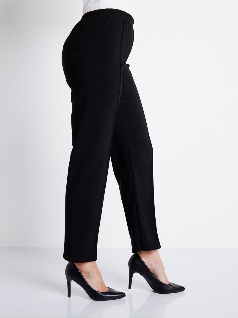 Pantalon droit taille élastiquée maille côtelée - Afibel Noir - Kiabi