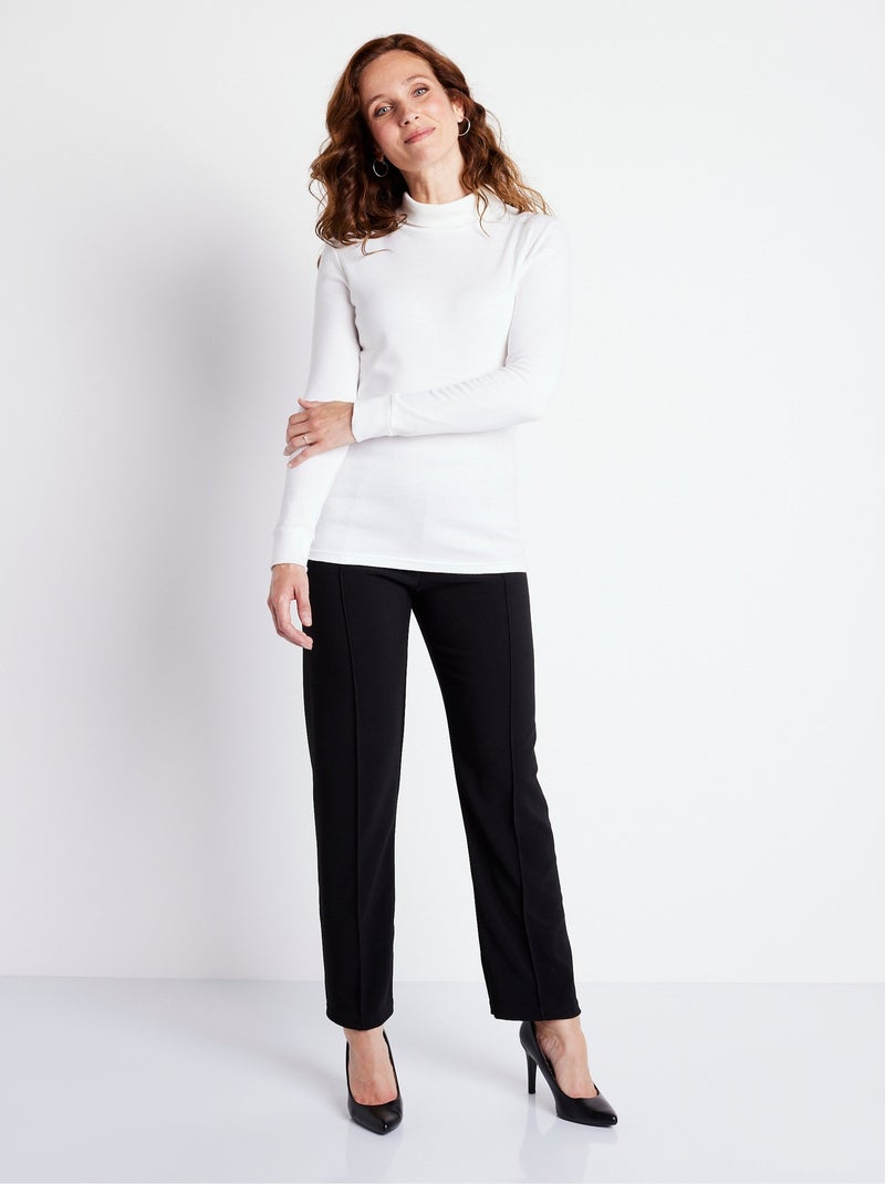 Pantalon droit taille élastiquée maille côtelée - Afibel Noir - Kiabi