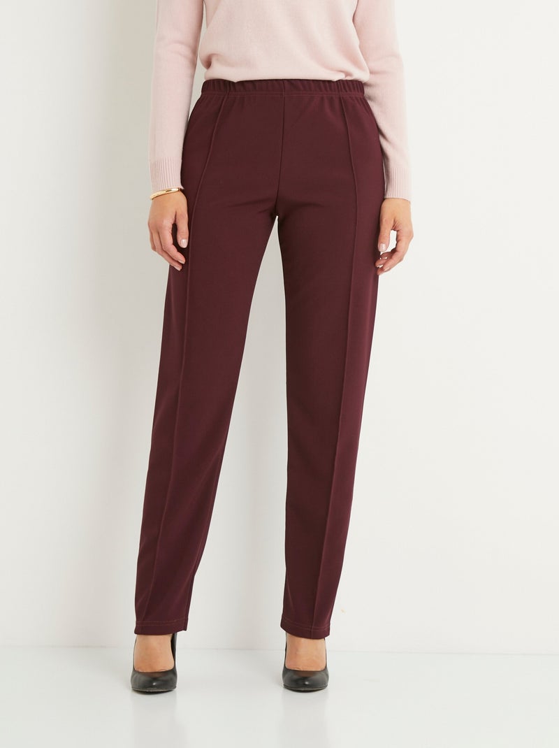 Pantalon droit taille élastiquée maille côtelée Bordeaux - Kiabi