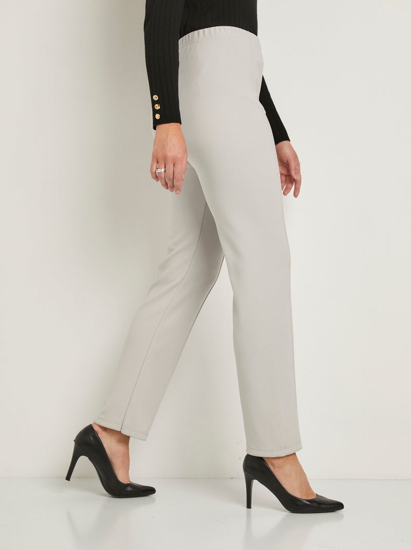 Pantalon droit taille élastiquée maille côtelée Gris clair - Kiabi