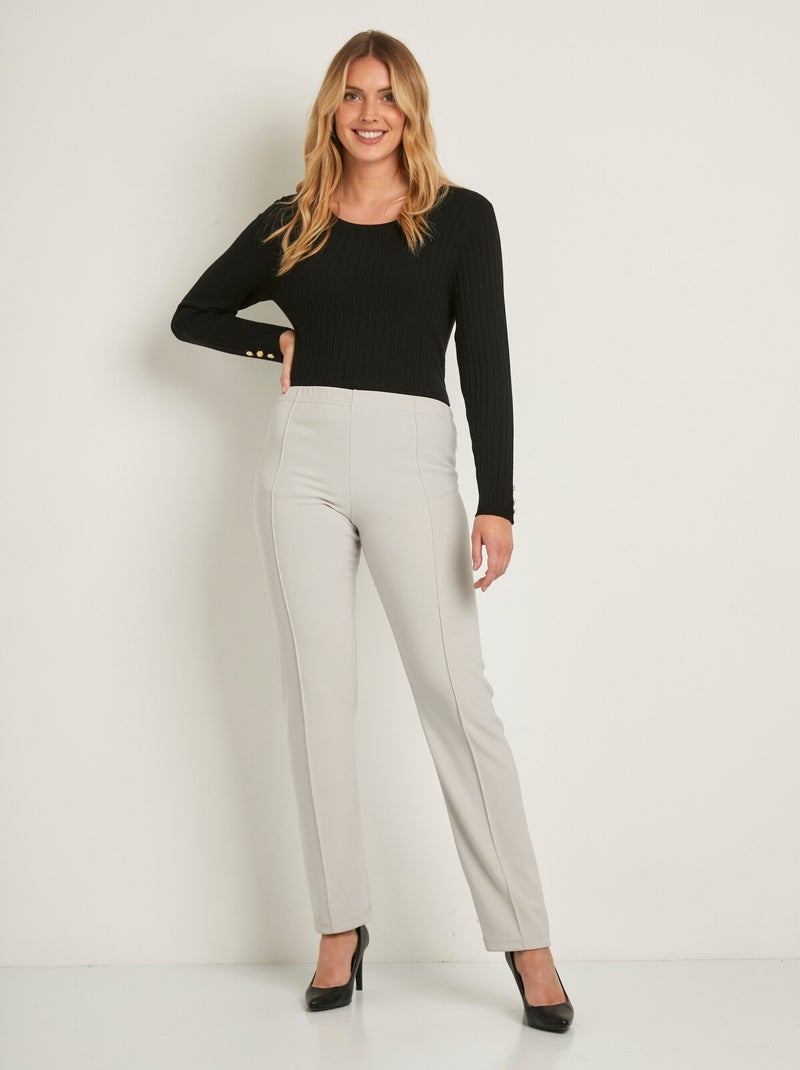 Pantalon droit taille élastiquée maille côtelée Gris clair - Kiabi