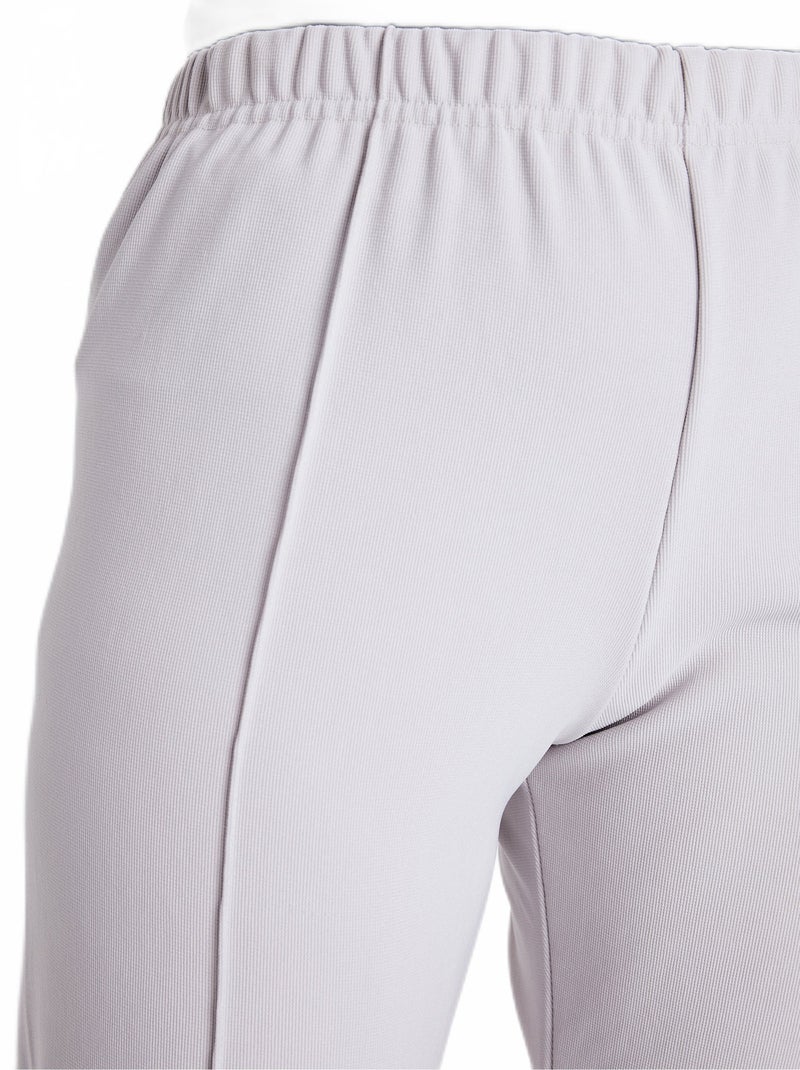 Pantalon droit taille élastiquée maille côtelée Gris clair - Kiabi
