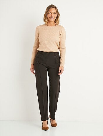 Pantalon droit taille élastiquée maille côtelée