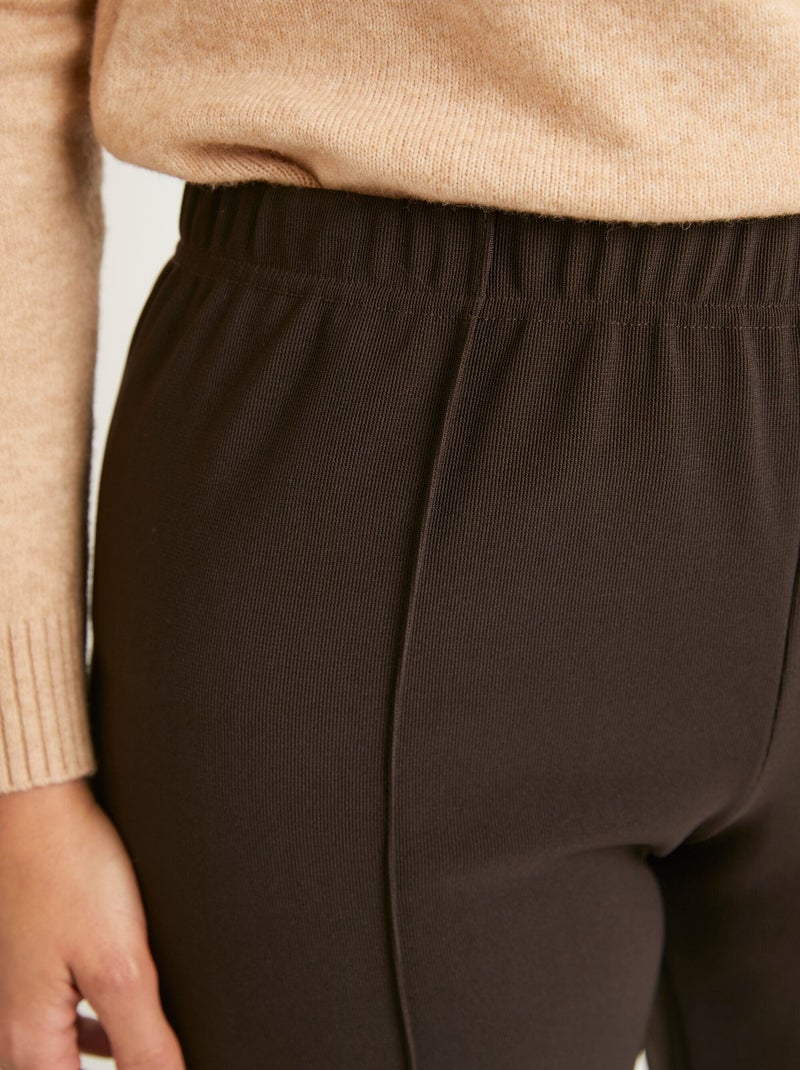 Pantalon droit taille élastiquée maille côtelée Marron - Kiabi
