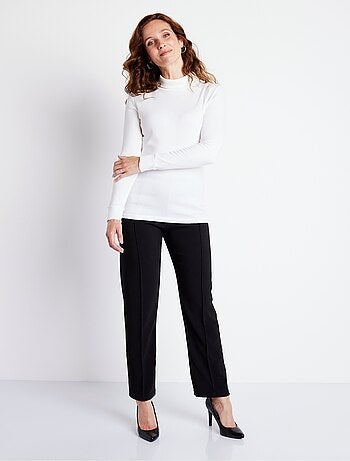 Pantalon droit taille élastiquée maille côtelée
