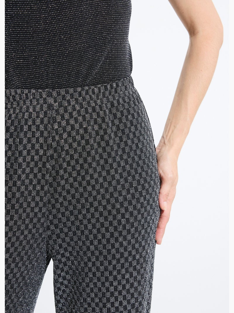 Pantalon droit taille élastiquée maille sequins - Afibel Noir/Argent - Kiabi