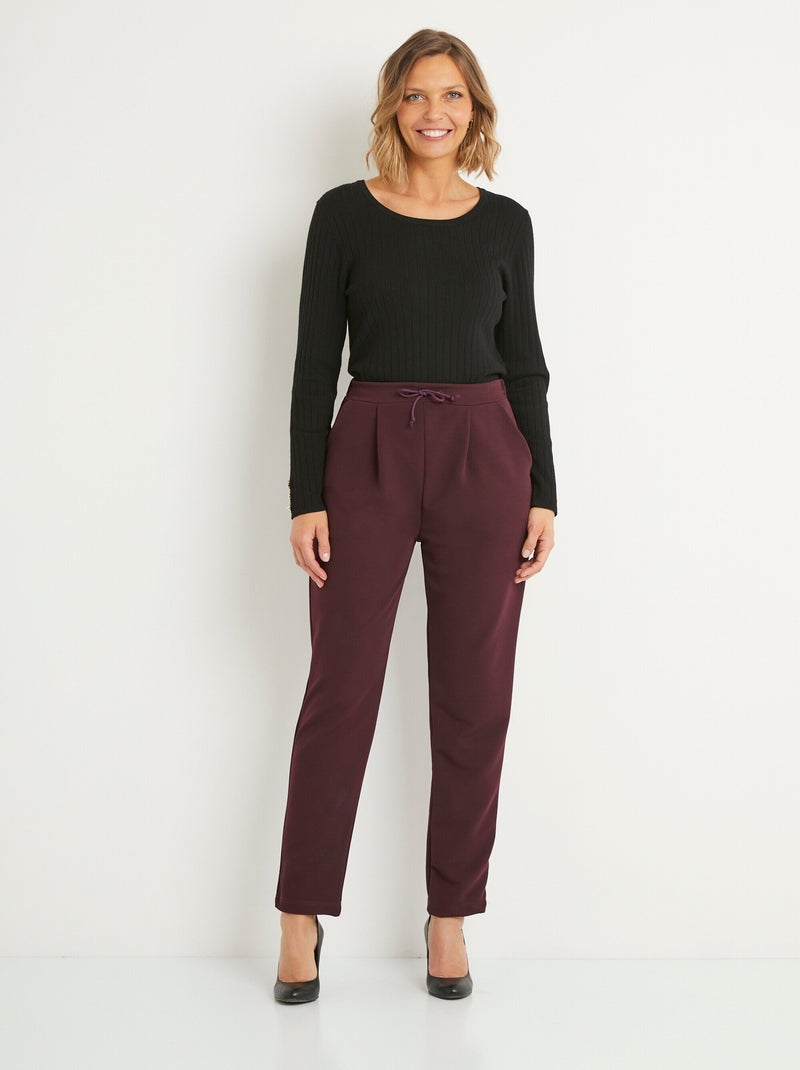 Pantalon droit taille élastiquée maille stretch - Afibel Bordeaux - Kiabi