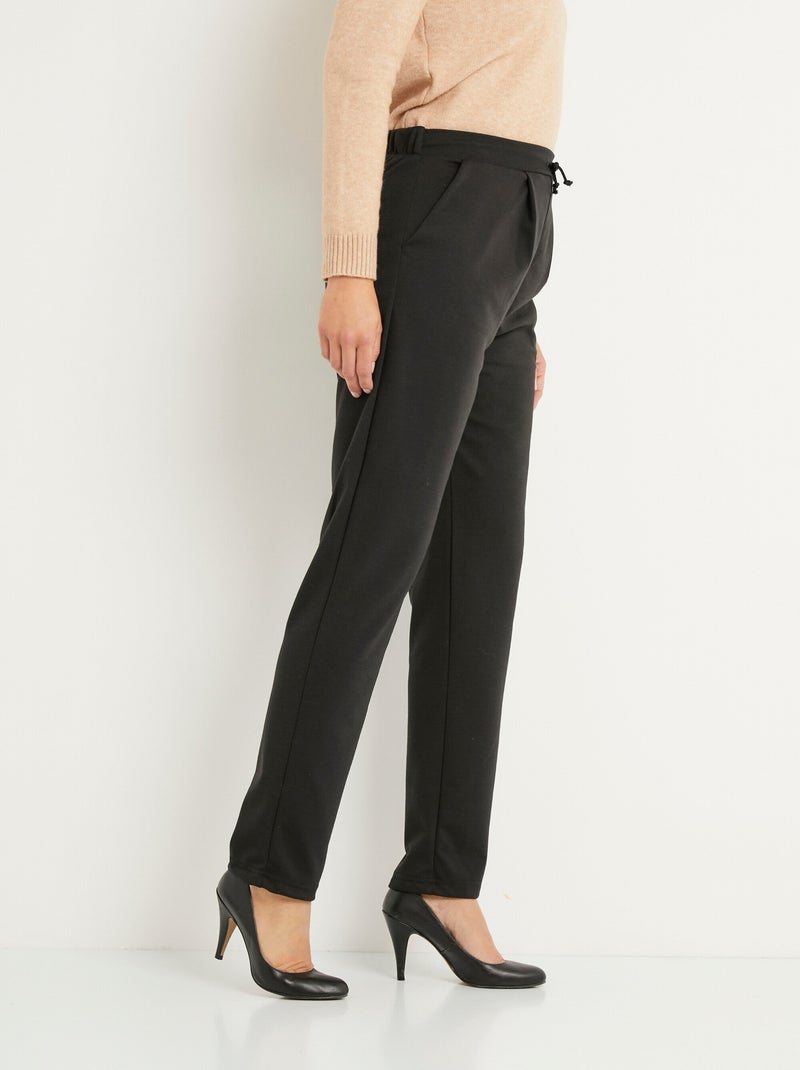 Pantalon droit taille élastiquée maille stretch - Afibel Noir - Kiabi