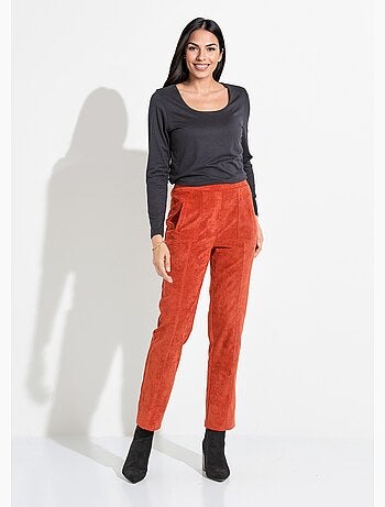 Pantalon droit taille élastiquée velours milleraies - Afibel