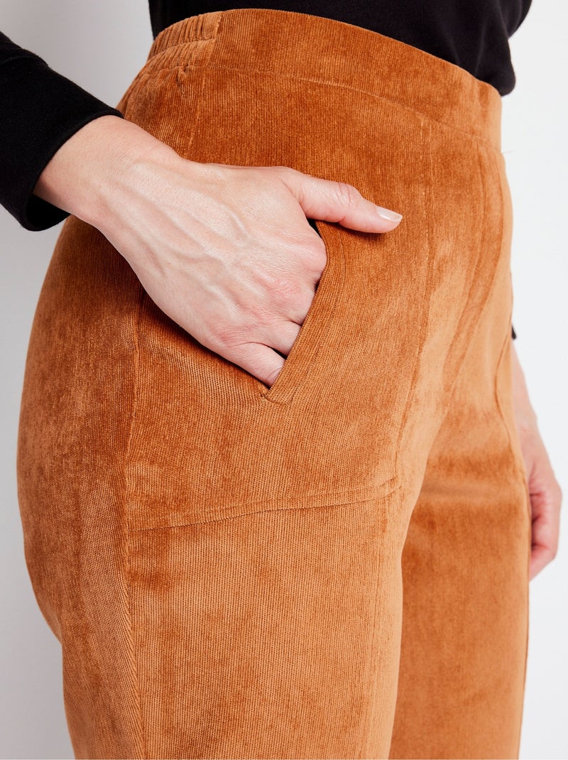 Pantalon droit taille élastiquée velours milleraies - Afibel Marron caramel - Kiabi