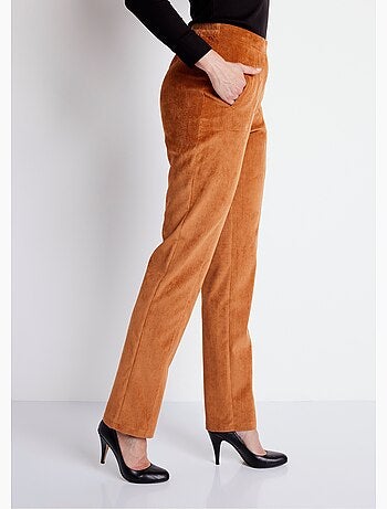 Pantalon droit taille élastiquée velours milleraies - Afibel
