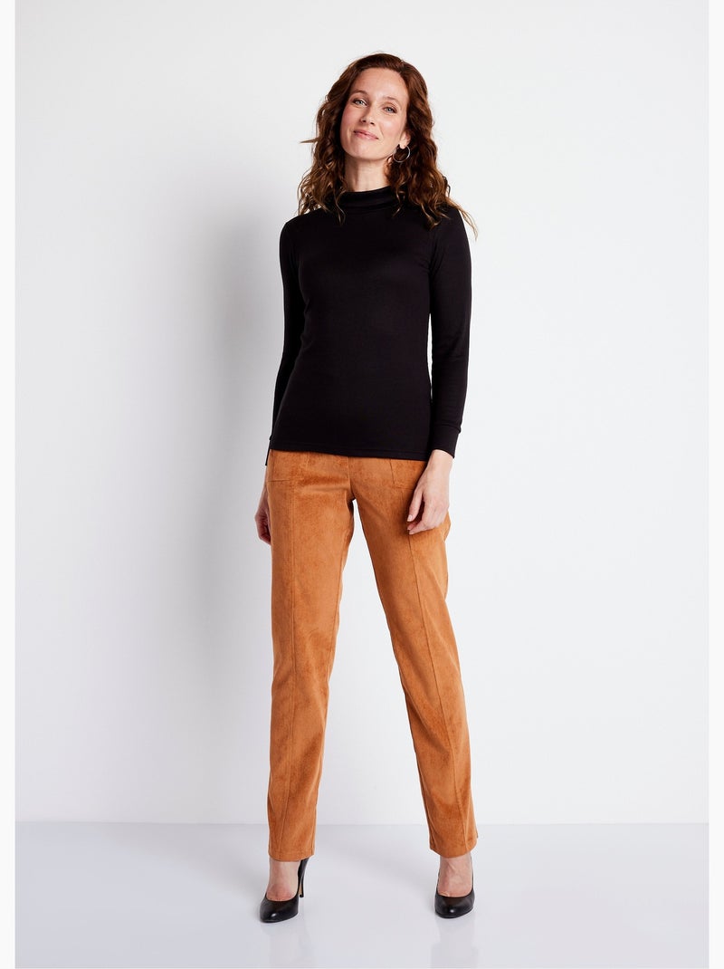 Pantalon droit taille élastiquée velours milleraies - Afibel Marron - Kiabi