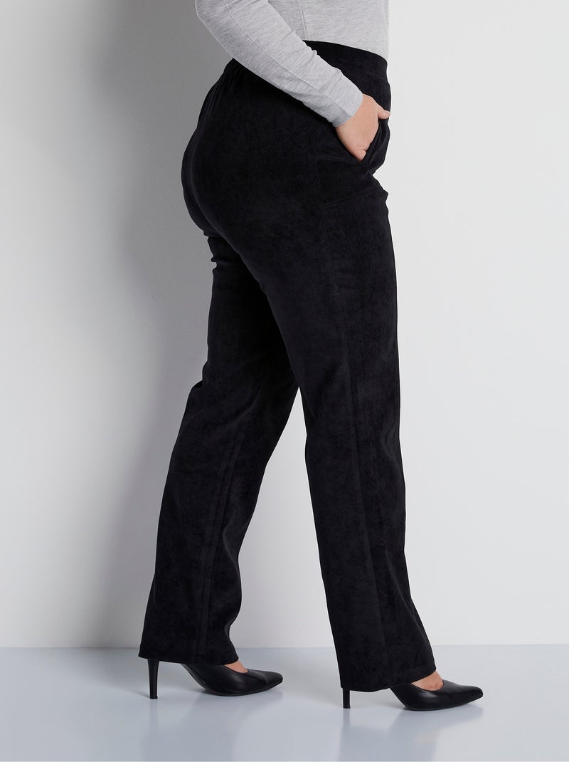 Pantalon droit taille élastiquée velours milleraies - Afibel Noir - Kiabi