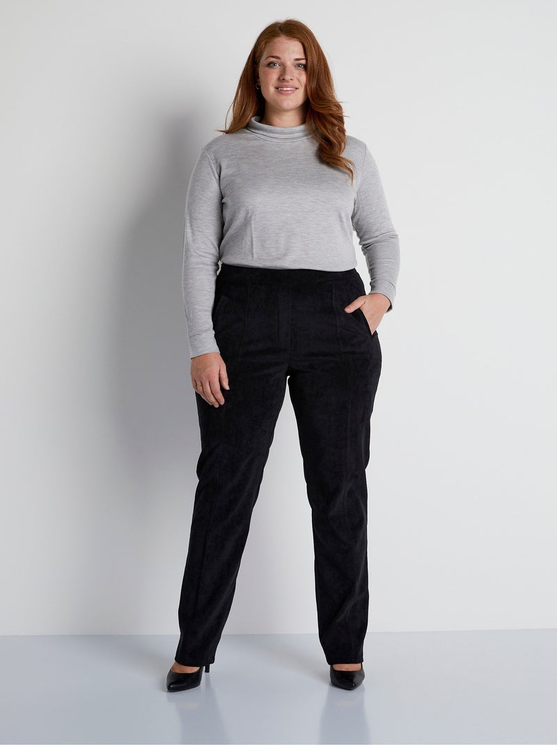 Pantalon droit taille élastiquée velours milleraies - Afibel Noir - Kiabi