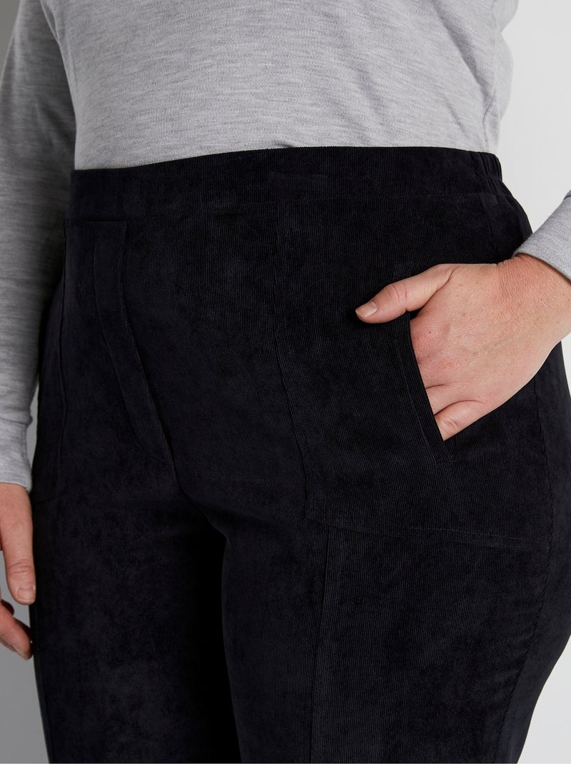 Pantalon droit taille élastiquée velours milleraies - Afibel Noir - Kiabi