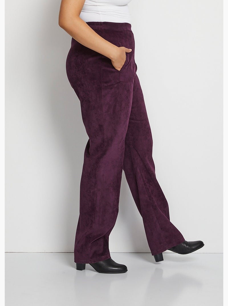 Pantalon droit taille élastiquée velours milleraies - Afibel Prune - Kiabi