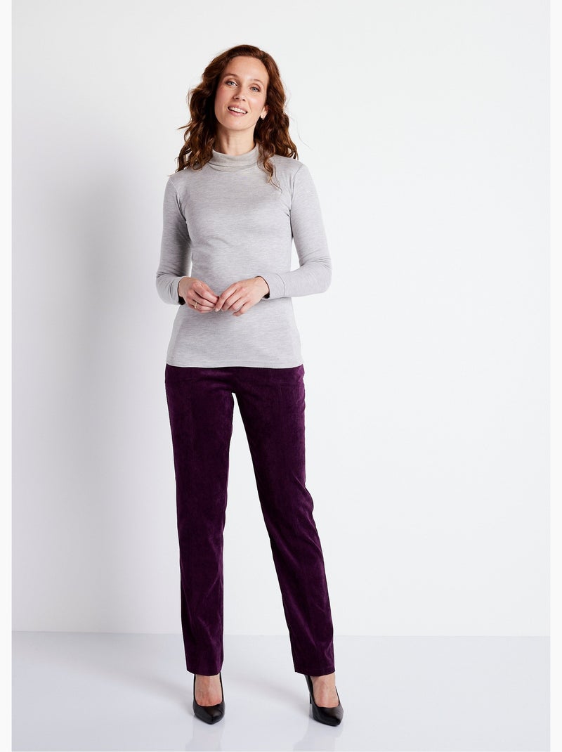 Pantalon droit taille élastiquée velours milleraies - Afibel Prune - Kiabi