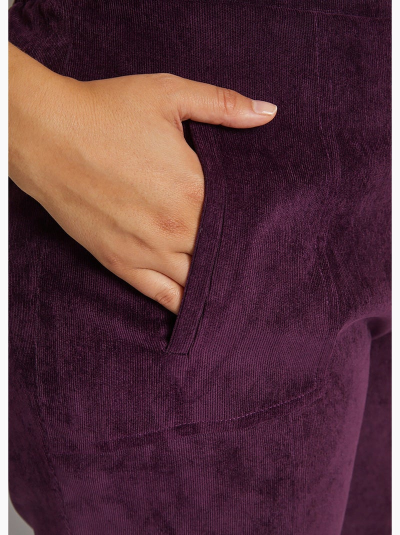 Pantalon droit taille élastiquée velours milleraies - Afibel Prune - Kiabi