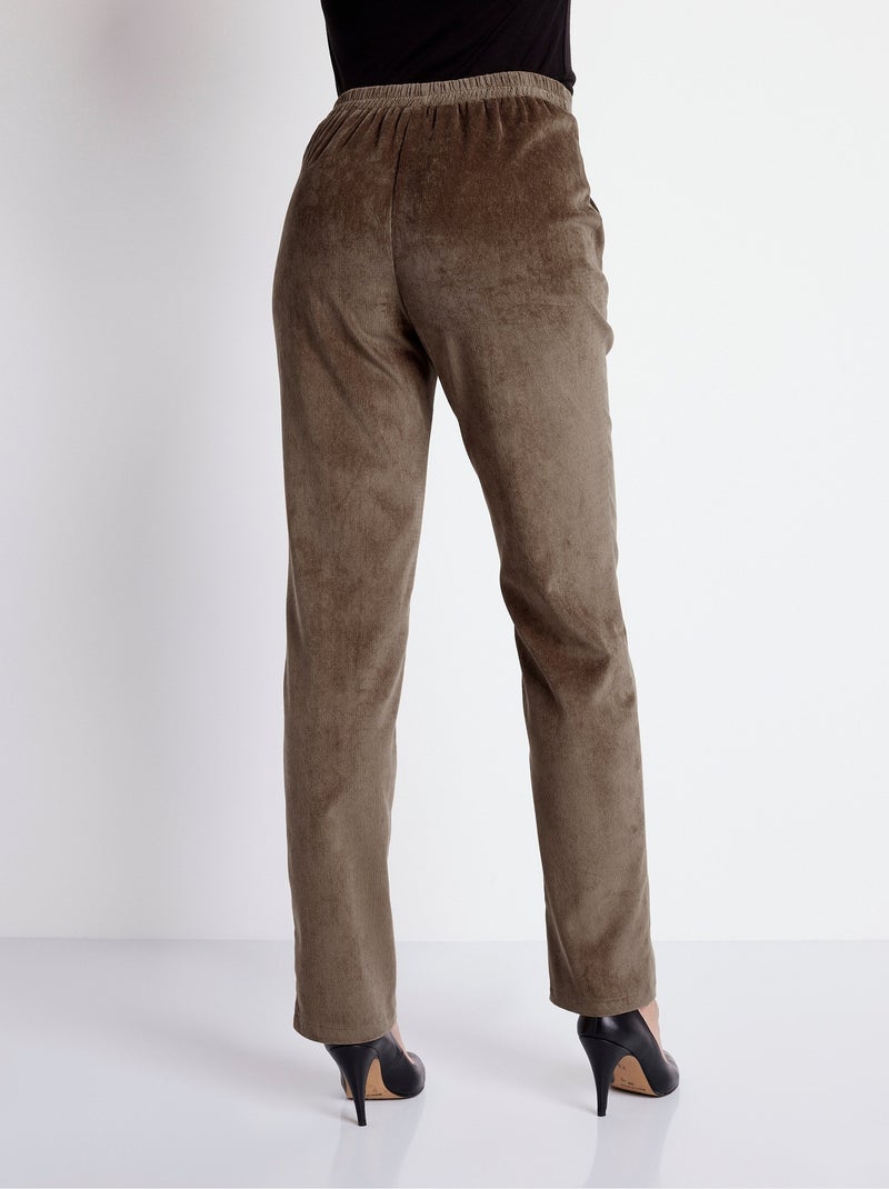 Pantalon droit taille élastiquée velours milleraies - Afibel Taupe - Kiabi