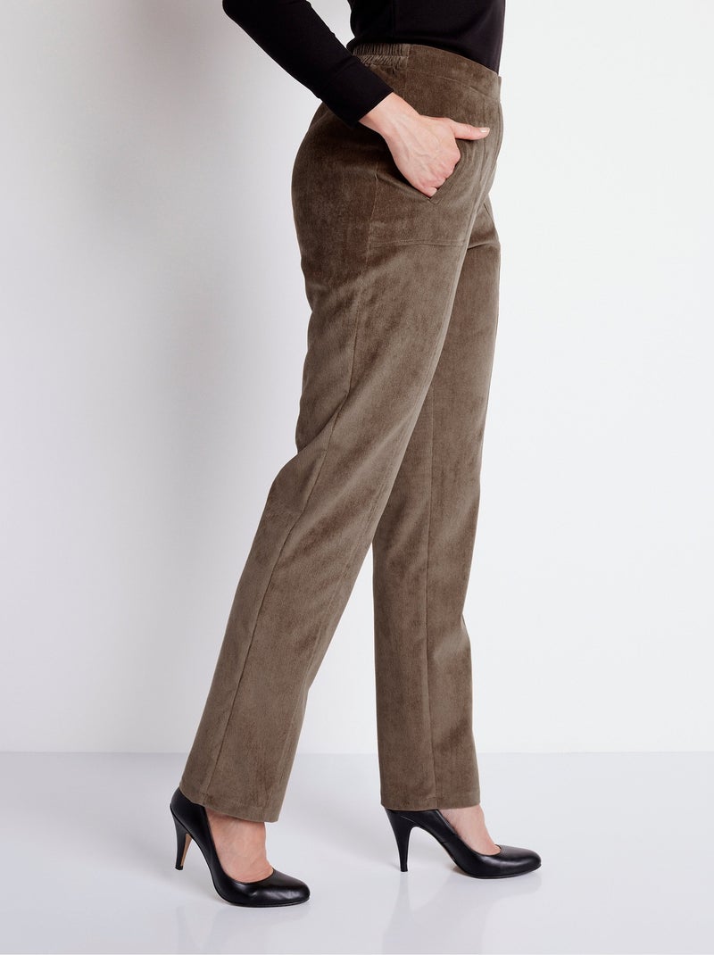 Pantalon droit taille élastiquée velours milleraies - Afibel Taupe - Kiabi